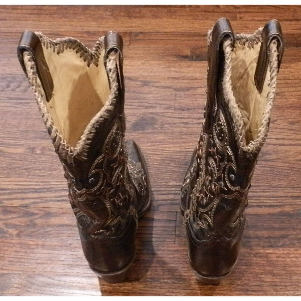Corral Leather Laced Western Brown Women's cowboy cowgirl Boots R1217 Sz 6 1/2M - Picture 3 of 7
